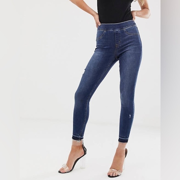 SPANX Distressed Ankle Skinny Jeans in Medium Wash Denim - Picture 4 of 13